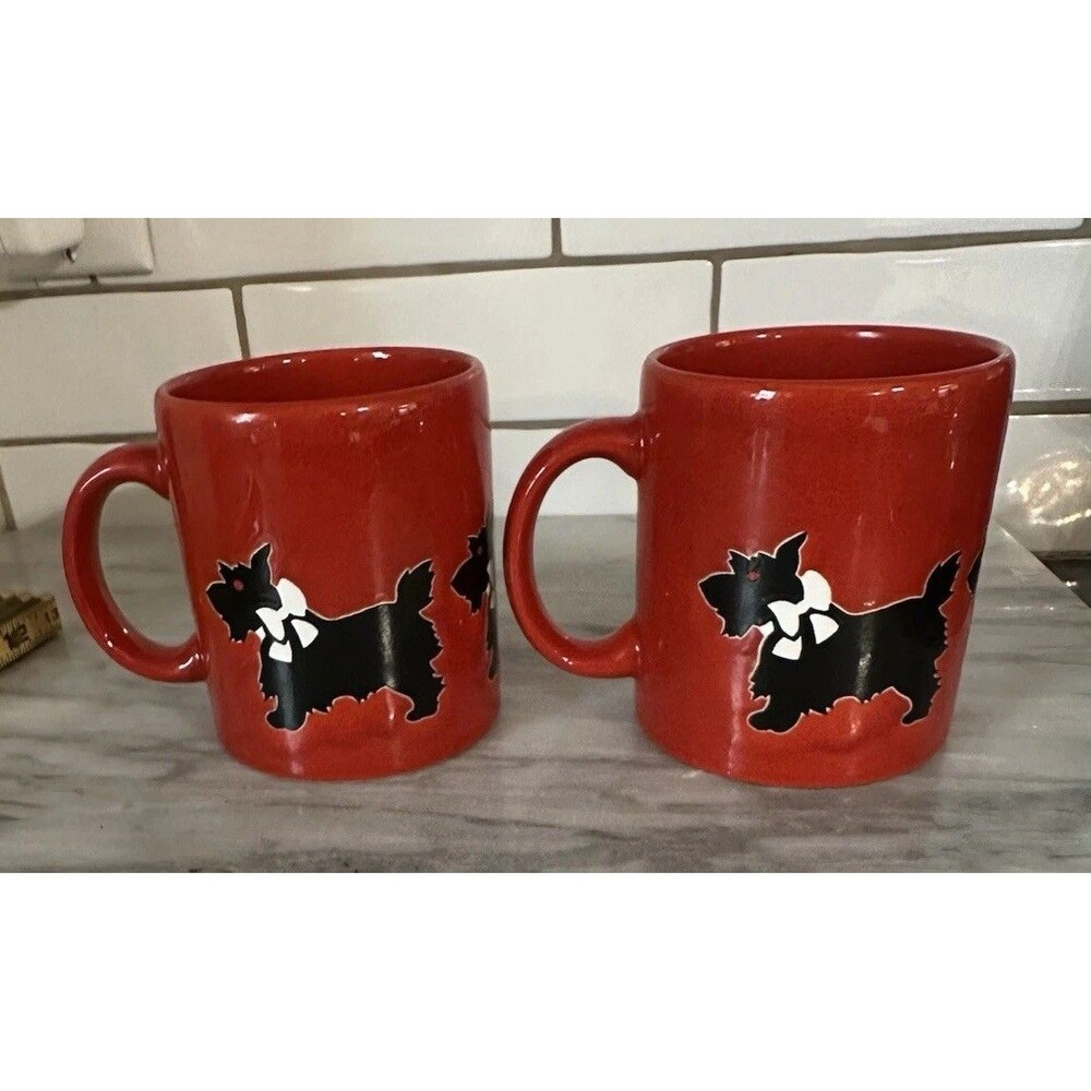 Rare Waechtersbach Germany Coffee Cup Mug Red Black Scottie Dogs Dog Set Of 2